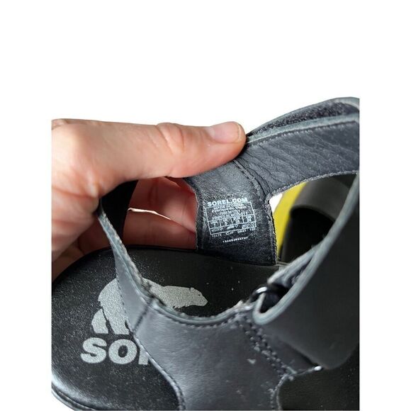 Sorel Womens Size 7 Cameron Leather Black Neon Yellow Flatform Sandals - Picture 5 of 9